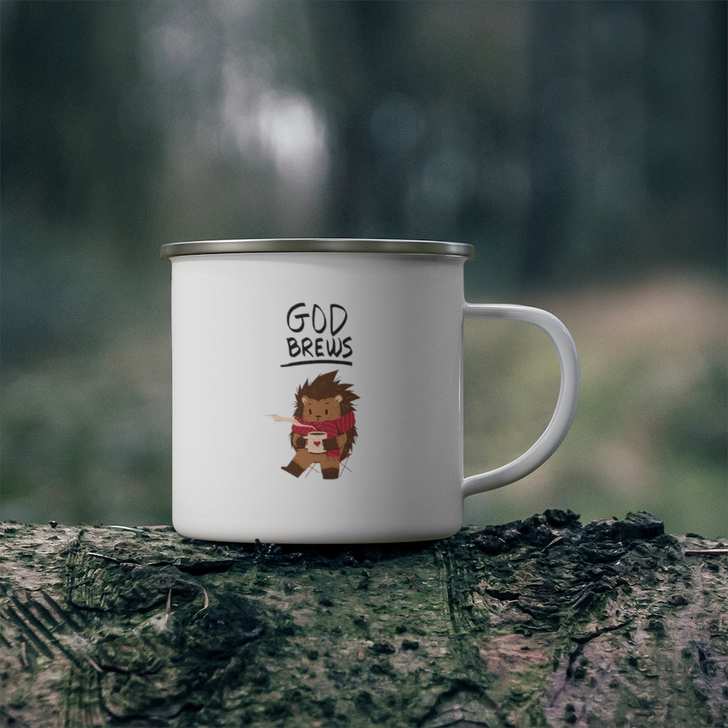 God Brews Hedgehog Enamel Camping Mug