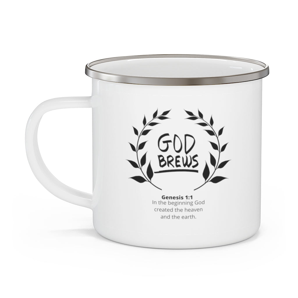 God Brews Enamel Camping Mug